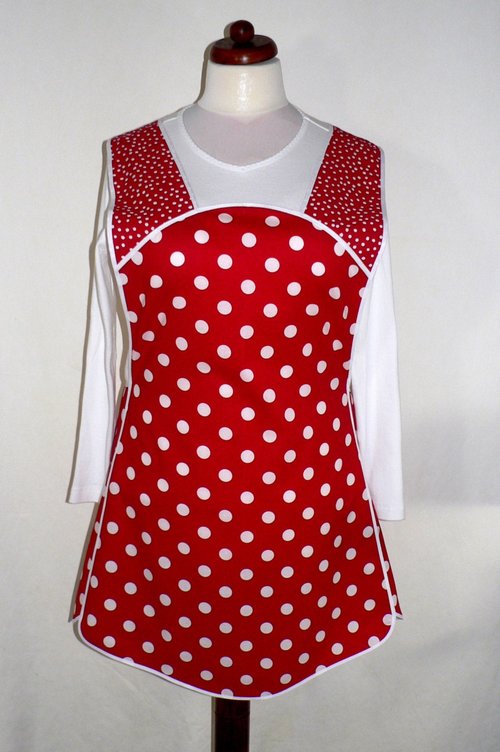 Red and White Polka Dot 50s Smock, relaxed fit apron (h-back apron) made-to-order XS to 4X with pocket options