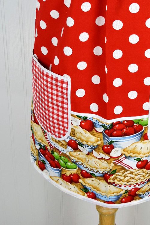 Red, White & Apple Pie Pinafore, relaxed fit smock with pockets, comfortable (doesn't touch neck) SHIPS NOW, standard size fits L/XL/2X