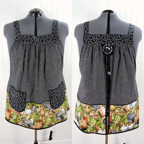 Chicken Scratch SCRAPBUSTER Pinafore Apron with no ties, relaxed fit smock with pockets, farmhouse kitchen apron, 2 sizes ready to ship