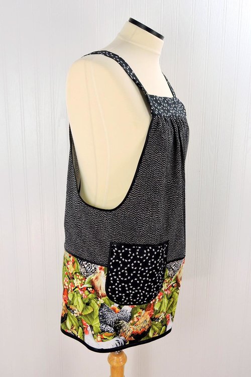 Chicken Scratch SCRAPBUSTER Pinafore Apron with no ties, relaxed fit smock with pockets, farmhouse kitchen apron, 2 sizes ready to ship