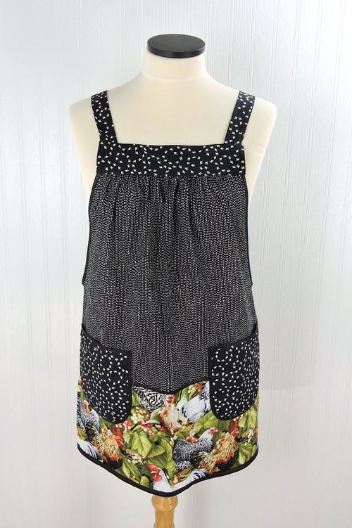 Chicken Scratch SCRAPBUSTER Pinafore Apron with no ties, relaxed fit smock with pockets, farmhouse kitchen apron, 2 sizes ready to ship