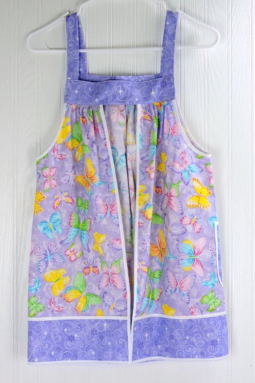 Glitzy Butterflies Children's Pinafore with no ties (straps go straight over the shoulders) relaxed fit smock with pockets, SIZE 10/12, RTS