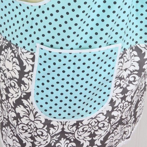 Damask & Dots Scrapbuster Pinafore with no ties (straps go straight over shoulders) relaxed fit smock with pockets, fits L/XL/2X, SHIPS NOW