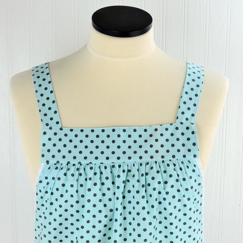 Damask & Dots Scrapbuster Pinafore with no ties (straps go straight over shoulders) relaxed fit smock with pockets, fits L/XL/2X, SHIPS NOW