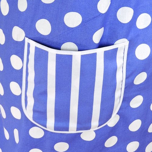 Violet Polka Dot Pinafore with no ties (straps go straight over shoulders) relaxed fit smock with pockets, fits L/XL/2X, ready to ship