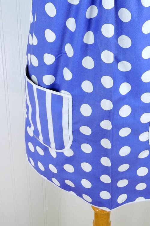 Violet Polka Dot Pinafore with no ties (straps go straight over shoulders) relaxed fit smock with pockets, fits L/XL/2X, ready to ship