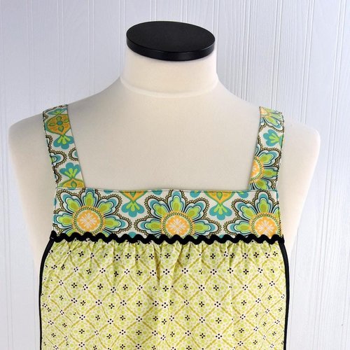Vintage Paisley Pinafore Apron with no ties, relaxed fit smock with pockets fits L/XL/2X, Grandmacore kitchen, Ready to Ship