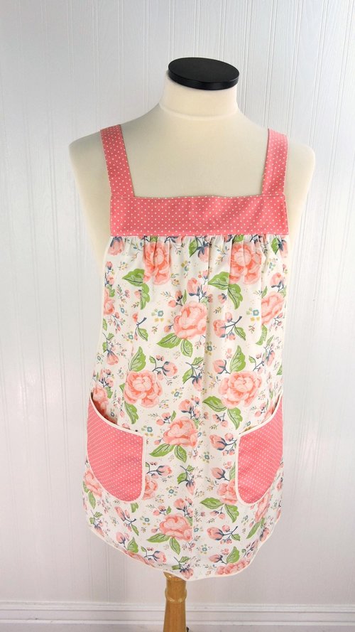 Charmed Floral Pinafore with no ties (straps go straight over shoulders) relaxed fit smock with pockets, made-to-order from XS to 5X