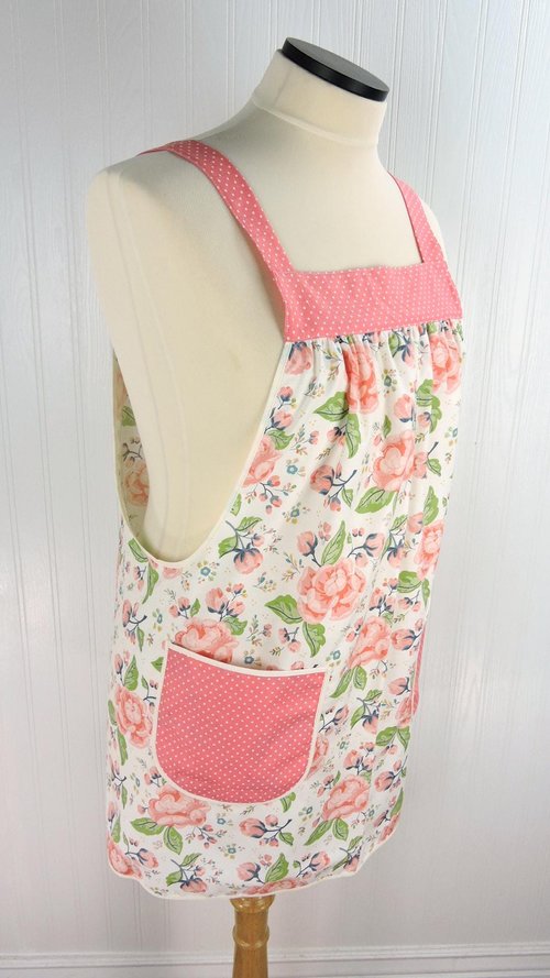 Charmed Floral Pinafore with no ties (straps go straight over shoulders) relaxed fit smock with pockets, made-to-order from XS to 5X