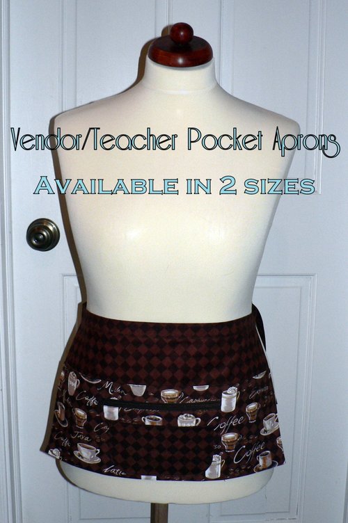 Coffee Time multi-pocket apron with zipper pocket Waitress- Vendor- Teacher- Barista- Farmers Market- Groomer 2 sizes