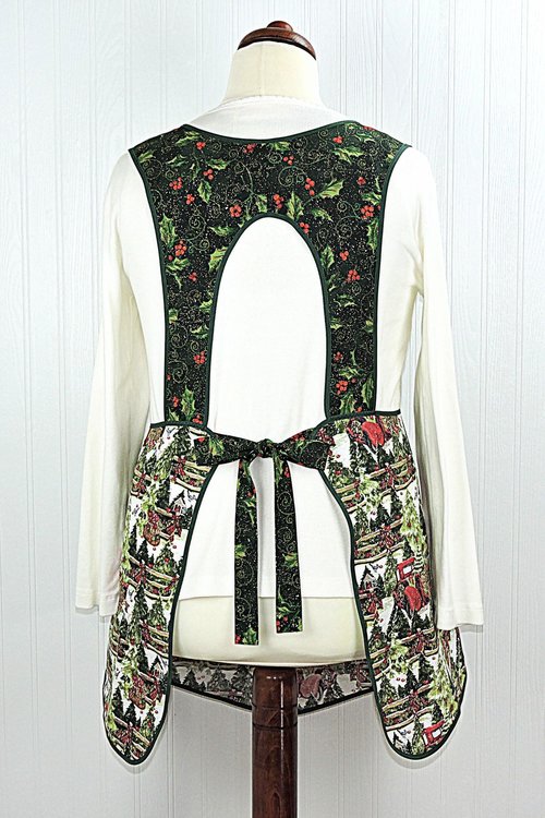 XS-4X Retro 50s Christmas Smock, Pine Trees and Fences with old Red Trucks, relaxed fit H-back apron, made to order with pocket options