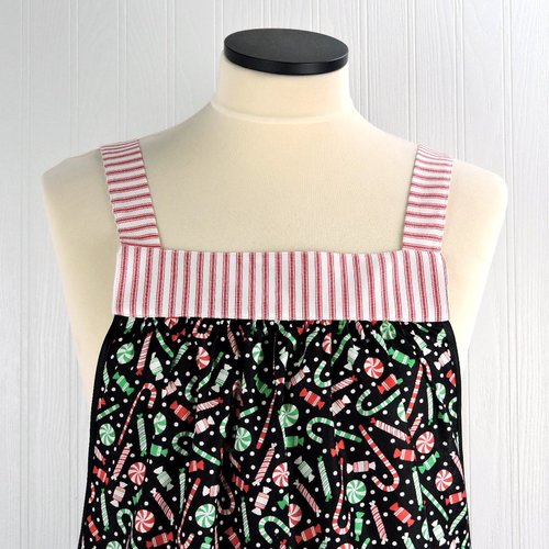 Peppermint Christmas Pinafore with no tie (straps go straight over shoulders) relaxed fit smock with pockets, made to order XS- 5X plus size