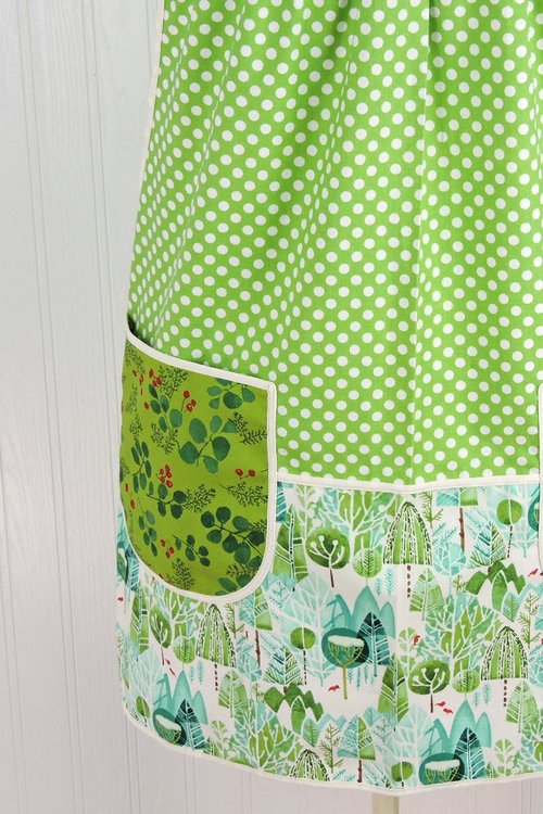 Winterly Dot Pinafore Apron with no ties (straps go straight over the shoulders) relaxed fit smock with pockets, fits L/XL/2X ready to ship