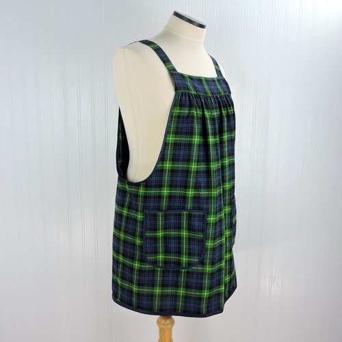 Totally Tartan Plaid Pinafore with no tie, relaxed fit smock with pockets, holiday apron for baking OR hosting, fits L/XL/2X, ready to ship