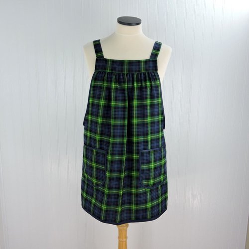 Totally Tartan Plaid Pinafore with no tie, relaxed fit smock with pockets, holiday apron for baking OR hosting, fits L/XL/2X, ready to ship