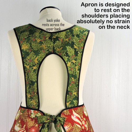 XS-4X Retro 50s Christmas Smock, Holiday Flourish Ornaments in Red, relaxed fit H-back apron, made to order with pocket options