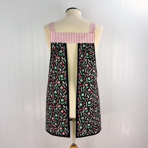 Peppermint Christmas Pinafore with no tie (straps go straight over shoulders) relaxed fit smock with pockets, made to order XS- 5X plus size