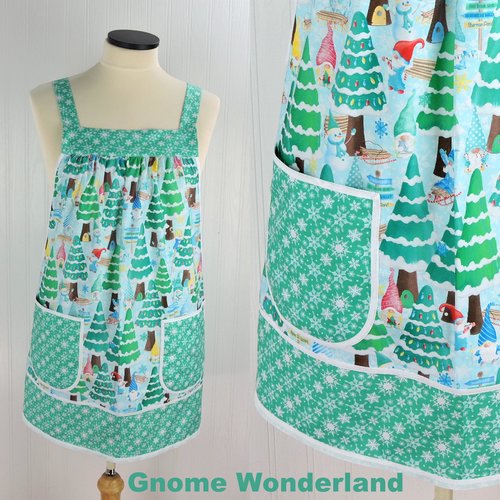 XS - 5X Gnome Wonderland Pinafore with no ties (straps go straight over the shoulders) relaxed fit smock with pockets, handmade to order