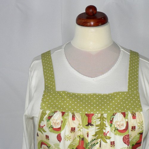 Woodland Christmas Pinafore with no ties, relaxed fit smock with pockets, holiday baking apron, Santa and owls, LAST ONE