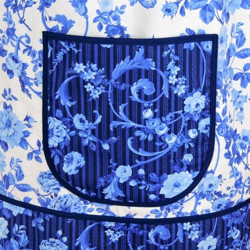 Blue & White Porcelain Rose Pinafore with Pockets | Handmade Smock Apron | Cottagecore Apron | Women's Pullover Apron | Made to Order XS-5X