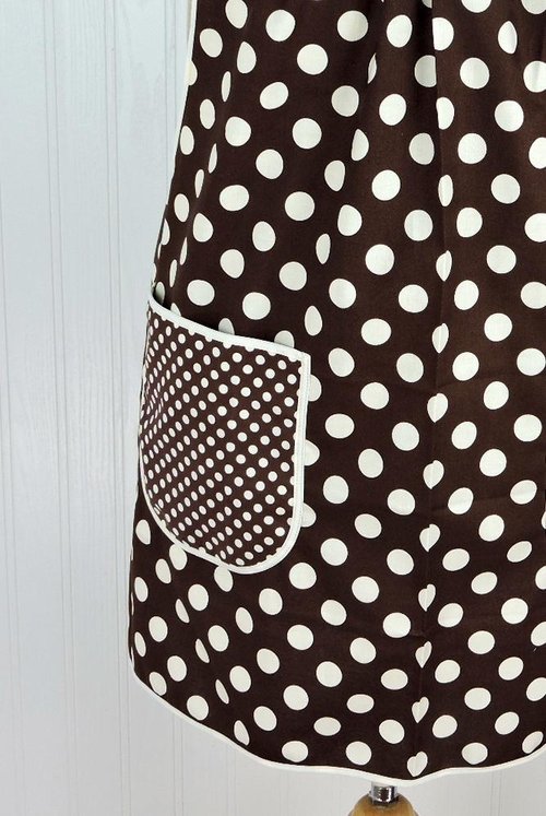 Brown & Cream Dot SCRAPBUSTER Pinafore with no ties (straps go straight over the shoulders) relaxed fit smock with pockets, ready to ship