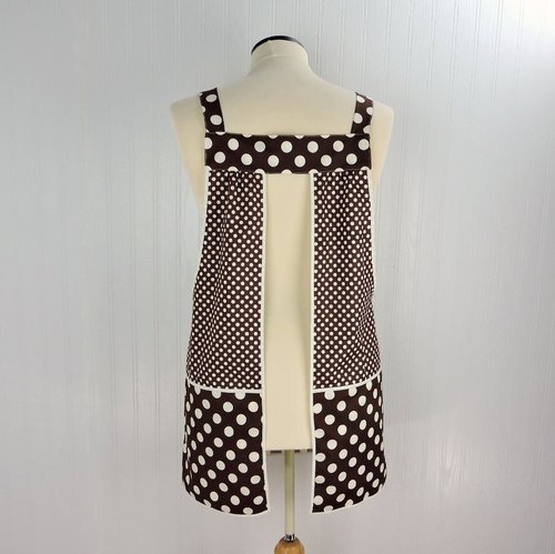 Brown & Cream SCRAPBUSTER Pinafore with no ties (straps go straight over the shoulders) relaxed fit smock with pockets, ready to ship