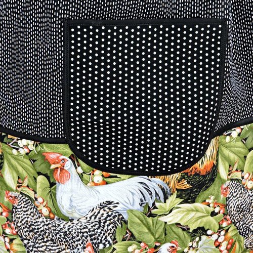 Larger Rooster SCRAPBUSTER Pinafore Apron with no ties, relaxed fit smock with pockets, farmhouse kitchen apron, ready to ship fits 3X/4X/5X