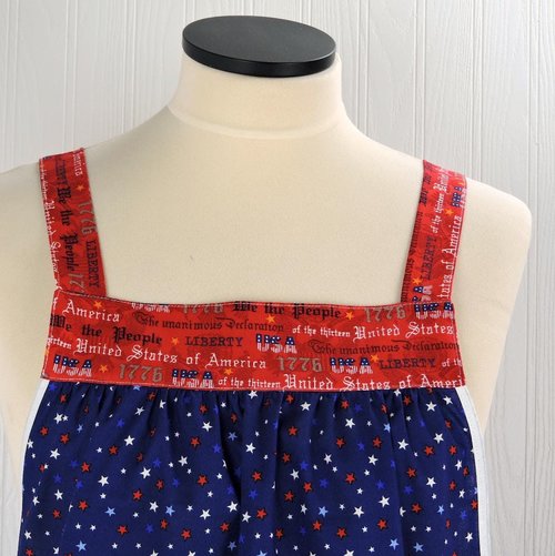 We the People Scrapbuster Pinafore with no ties (straps go straight over the shoulders) 4th of July smock apron, ready to ship, fits L/XL/2X