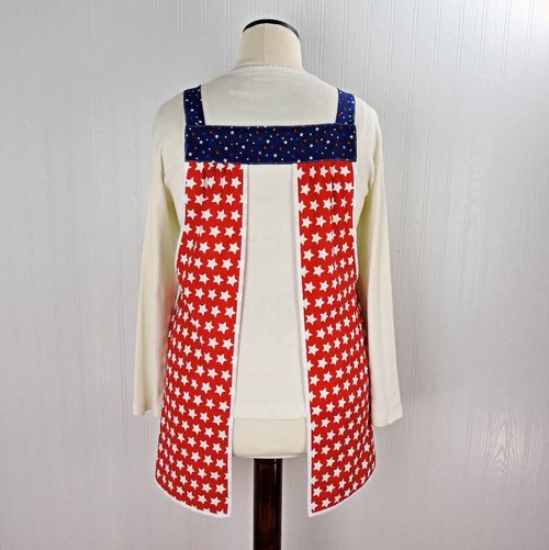 Independence Stars Pinafore with no ties (straps go straight over the shoulders) relaxed fit smock with pockets fits L/XL/2X, ready to ship
