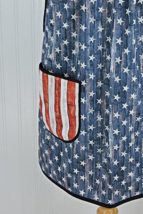 Stars and Stripes Scrapbuster Pinafore with no ties (straps go straight over the shoulders) patriotic flag smock apron with pockets, XS - 5X