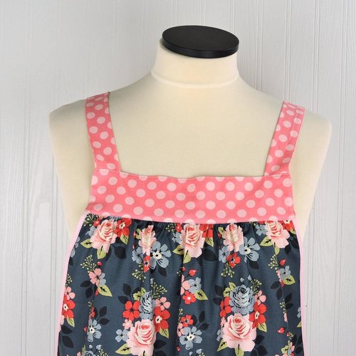 Vintage Charm Pinafore with no ties (straps go straight over the shoulders) relaxed fit smock apron with pockets L/XL/2X, ready to ship