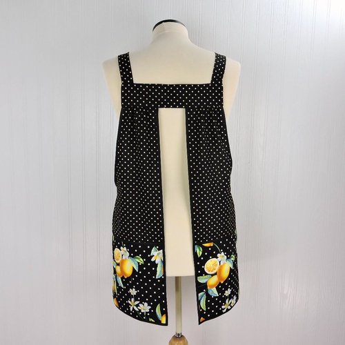 Lemon Fresh Scrapbuster Pinafore Apron with no ties (straps go straight over the shoulders) relaxed fit smock fits L/XL/2X, ready to ship