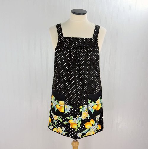 Lemon Fresh Scrapbuster Pinafore Apron with no ties (straps go straight over the shoulders) relaxed fit smock fits L/XL/2X, ready to ship