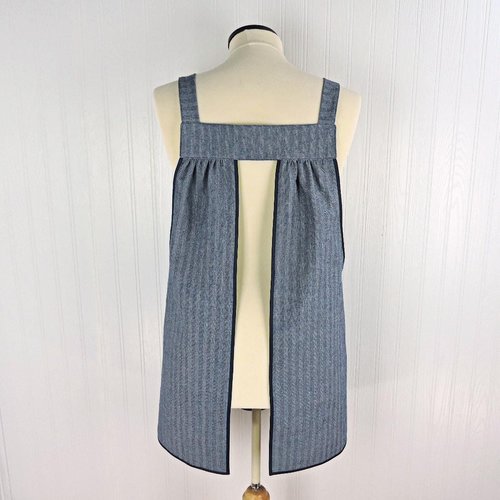 Herringbone Stripe Denim Pinafore with no ties (straps go straight over shoulders) relaxed fit apron, sturdy artist smock w/ pockets XS - 5X