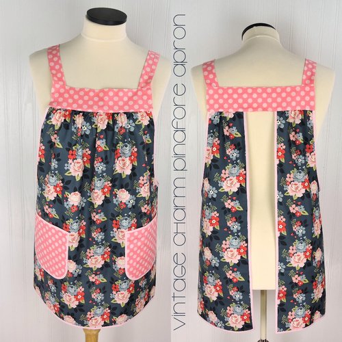 Vintage Charm Pinafore with no ties (straps go straight over the shoulders) relaxed fit smock apron with pockets L/XL/2X, ready to ship