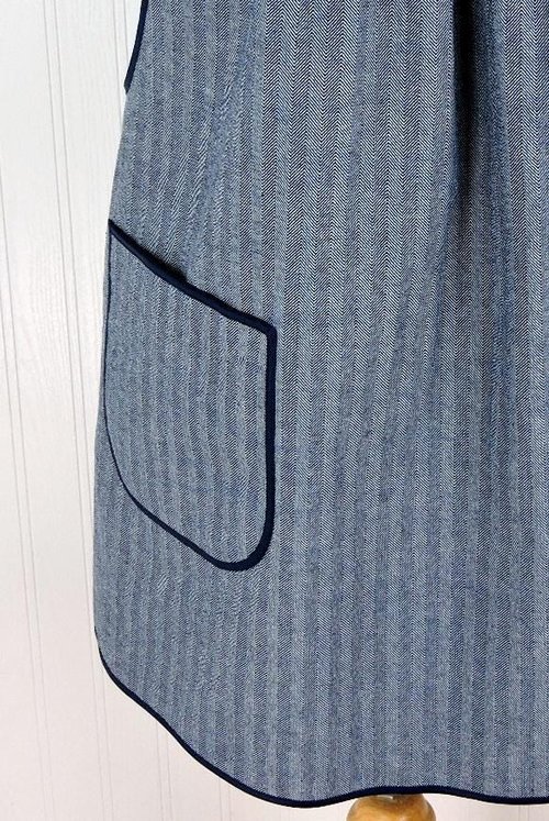 Herringbone Stripe Denim Pinafore with no ties (straps go straight over shoulders) relaxed fit apron, sturdy artist smock w/ pockets XS - 5X