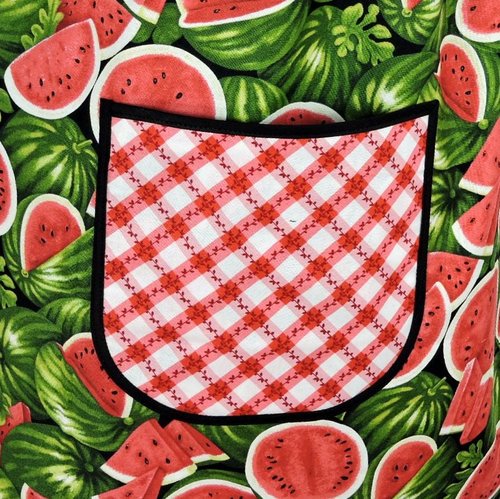 Watermelon Picnic Pinafore with no tie (straps go straight over shoulder) relaxed fit smock with pockets, retro farmhouse apron fits L/XL/2X
