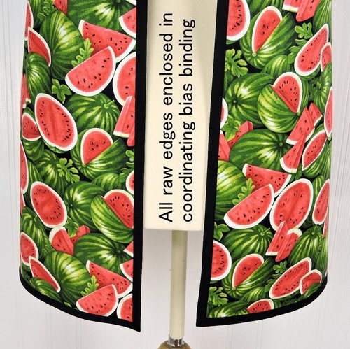 Watermelon Picnic Pinafore with no tie (straps go straight over shoulder) relaxed fit smock with pockets, retro farmhouse apron fits L/XL/2X