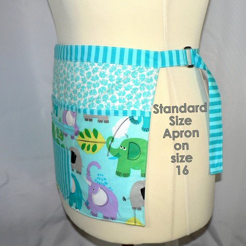 Elephants Multi-Pocket Apron great for waitress, vendor, photographer, cute teacher apron with money pocket, 2 sizes