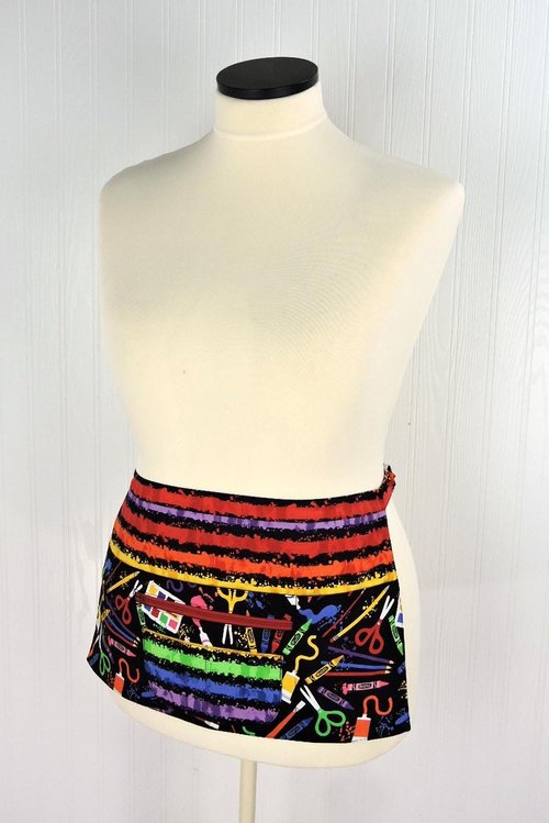 Art Box Multi-Pocket Apron with zipper money pocket for teachers, waitresses, daycare, 2 sizes made-to-order