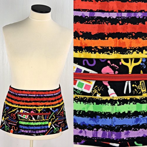 Art Box Multi-Pocket Apron with zipper money pocket for teachers, waitresses, daycare, 2 sizes made-to-order