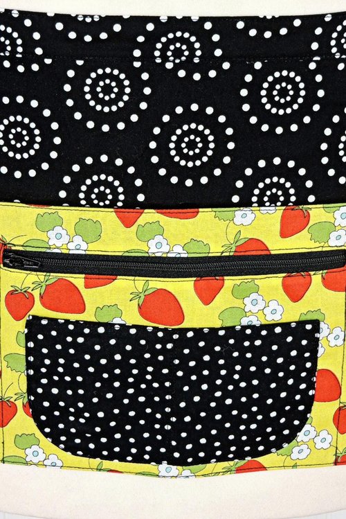 Strawberry Multi-Pocket Apron is great for waitress, vendor; cute teacher apron with money pocket, ready to ship fits waists up to 40 inches
