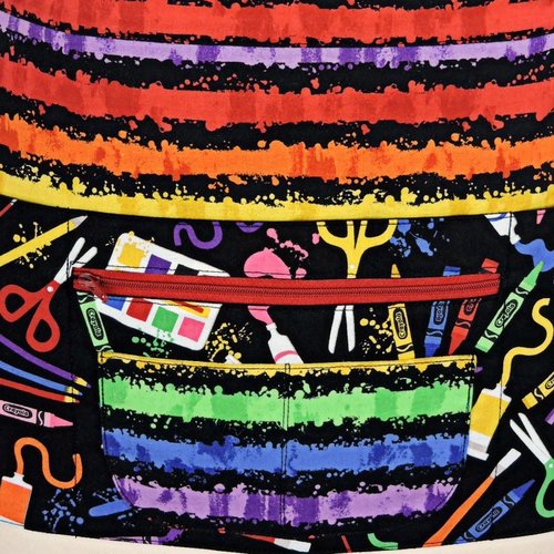 Art Box Multi-Pocket Apron with zipper money pocket for teachers, waitresses, daycare, 2 sizes made-to-order