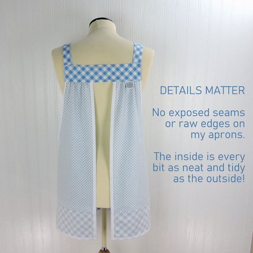 Light Blue Check Pinafore with no ties, Relaxed Fit Farmhouse Smock with pockets, straps go straight over the shoulders made-to-order XS- 5X