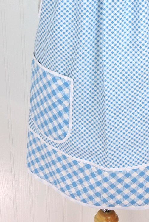 Light Blue Check Pinafore with no ties, Relaxed Fit Farmhouse Smock with pockets, straps go straight over the shoulders made-to-order XS- 5X