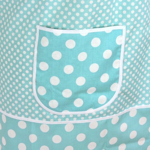 OOAK Aqua Dot Pinafore with no ties, relaxed fit smock with pockets, straps go straight over the shoulders, ready to ship, fits L/XL/2X