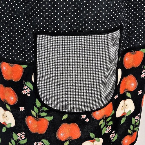 OOAK Apple Scrapbuster Pinafore with no ties (straps go straight over the shoulders) relaxed fit smock with pockets L/XL/2X ships now