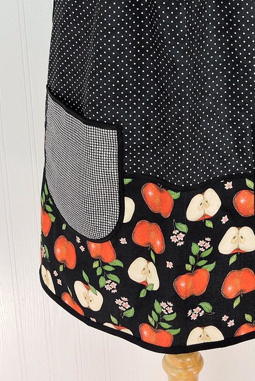 OOAK Apple Scrapbuster Pinafore with no ties (straps go straight over the shoulders) relaxed fit smock with pockets L/XL/2X ships now