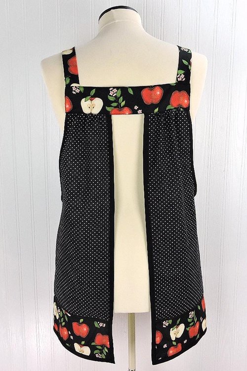 OOAK Apples and Pindots Pinafore with no ties (straps go straight over the shoulders), relaxed fit smock with pockets L/XL/2X, ships now