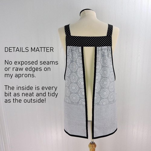 B/W Medallion Check Scrapbuster Pinafore with no ties (straps go straight over the shoulder) relaxed fit smock with pocket L/XL/2X ships now